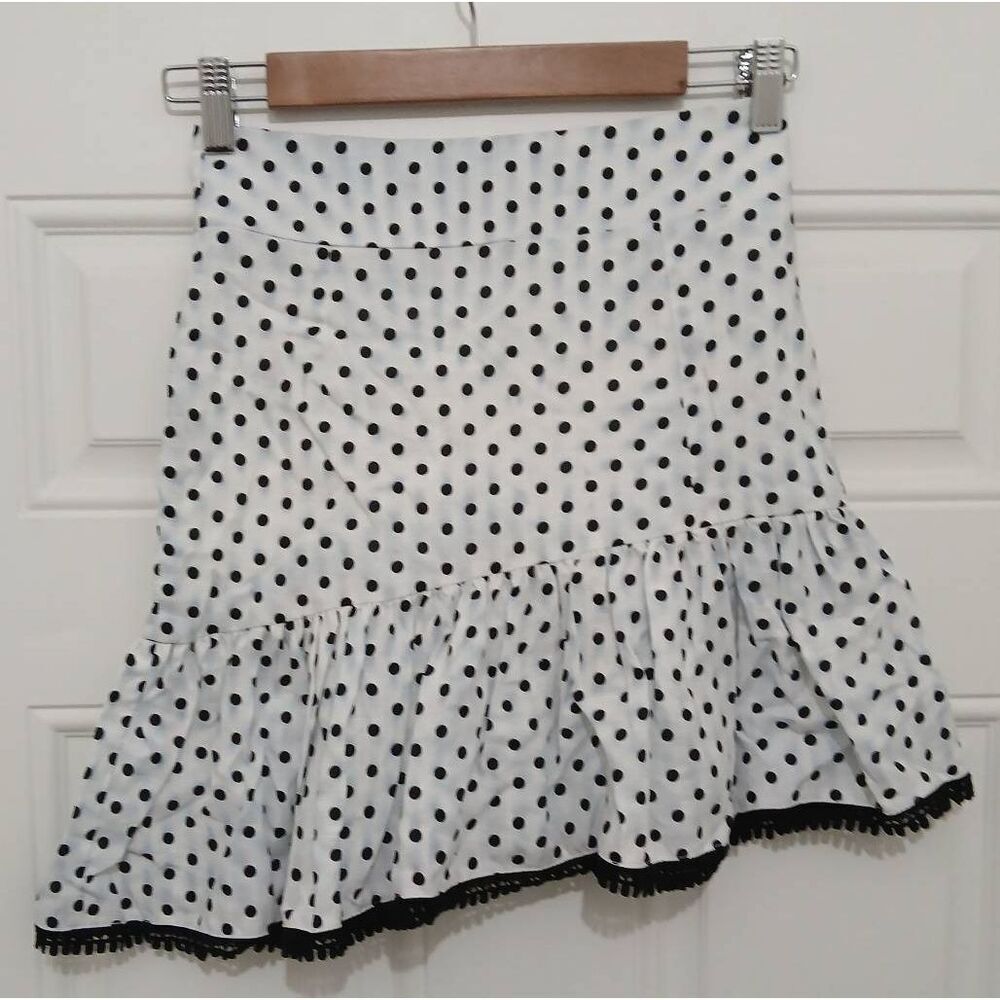 Suboo womens size 2 mini 100% linen polka dot asymmetric peplum skirt 26 waist